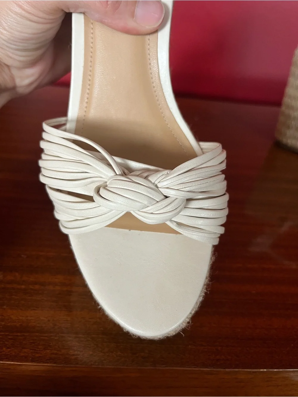 New Arezzo Cream Knot Espadrille Wedge Sandals